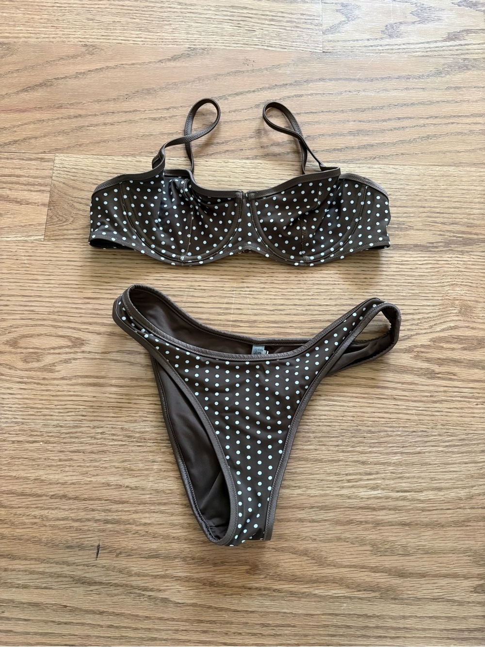 Frankie's Bikinis Brown with White Polka Dot Bandeau Bikini Set